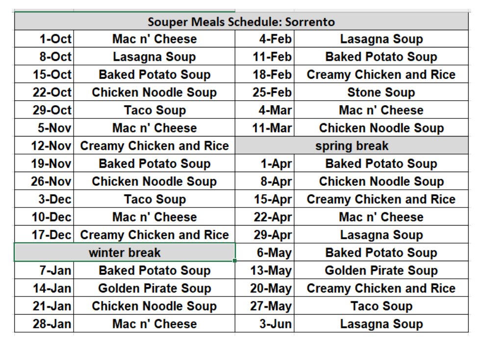 Souper Schedule 2026